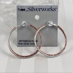 New Silverworks two toned twisted hoop earrings